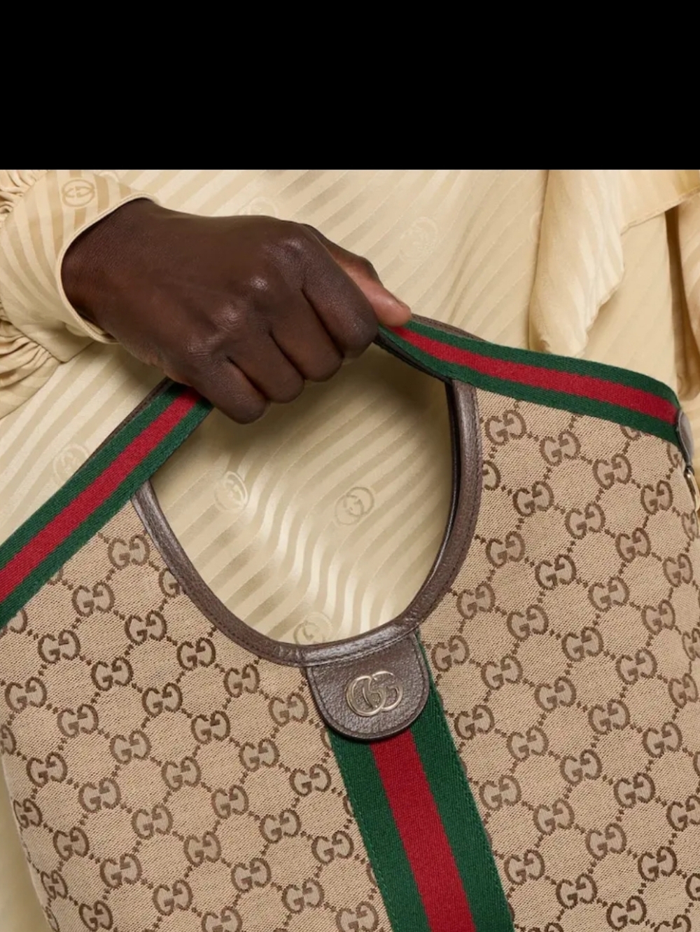 Canvas Cotton Supreme GIG Small Tote w/ Green/Red Stripe Brown LeatherTrim/strap - Picture 8 of 16